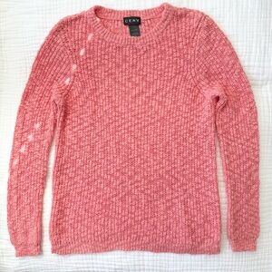 CENY 100% cotton Nubby Crewneck Sweater open knit in coral pink size medium